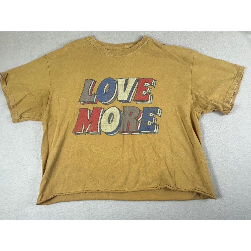 Cold Crush Graphic‎ T-Shirt Women Medium Yellow Love More Boho Retro Tee